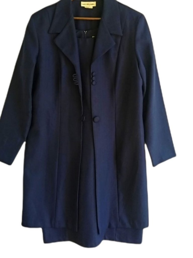 David Benjamin 20 Lightweight Sleeveless Dress Overcoat Set Plus In Navy Blue
